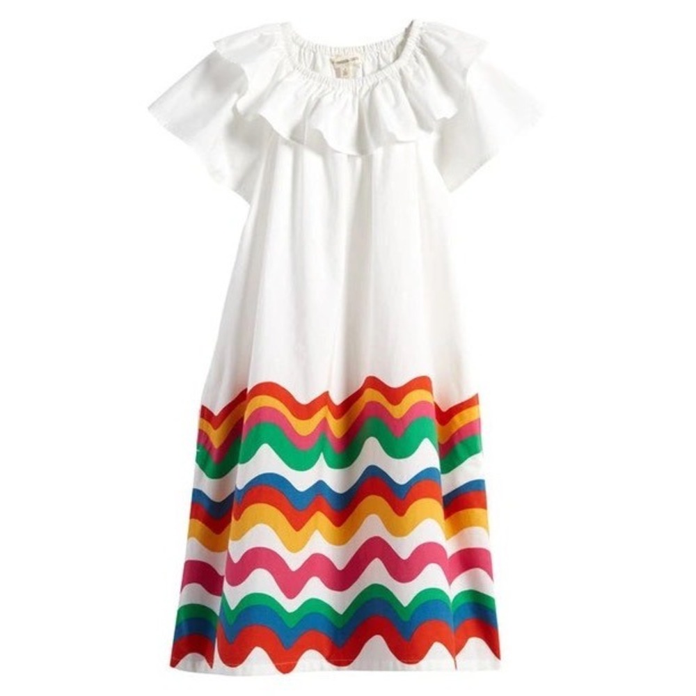 Tucker + Tate Girls White Rainbow Wave Ruffle Sundress Size 7 Stylish Summer‎